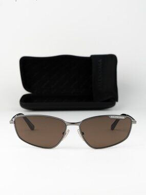 Balenciaga Men Sunglasses Ruthenium Brown Rectangle BB0277S 002 NEW AUTHENTIC